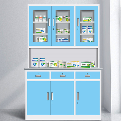 کابینت نمایشگر طبی فولاد نورد سرد H1800*W1200*D500mm پاشش الکترواستاتیک پشتیبانی سفارشی